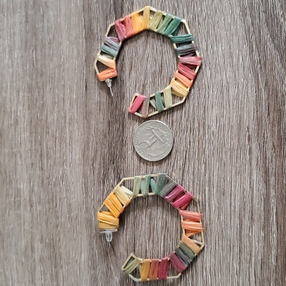 Multi Color Raffia Hoop Earrings - Picture 2 of 3